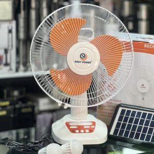 پنکه شارژی Easy Power مدل EP-2312 | سایز 16 اینچ، پنل خورشیدی، پاوربانک و روشنایی LED